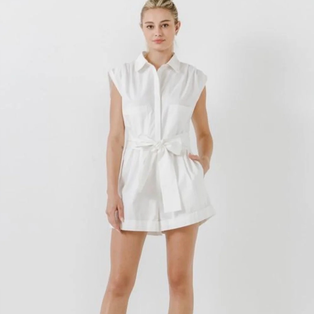 ZARA Cotton White Sleeveless Romper One Piece Jumpsuit Shorts